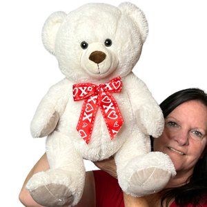 Dan Dee White Teddy Bear XOXO Valentines Day Ribbon 18" Plush Stuffed Animal Toy
